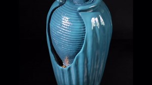 Teamson Home 32 in. Outdoor Contemporary Glazed Contoured Vase Water Fountain with LED Lights to Create a Calming Oasis in Gardens and Landscaping, on Patios, Balconies, Lawns, Teal Blue