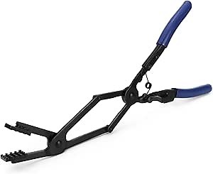 QWORK 35 Degree Long Hose Clamp Pliers, 17" Extra Long Reach for Hard-to-Reach Hoses, Universal Auto Repair Tool, Cross-Cut Tip Design Grips Cable Plier