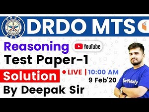 DRDO MTS 2020 | Reasoning by Deepak Sir | Practice Set Solution -1