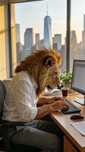 The King of the Jungle Hates Mondays! 🦁 Lion Boss Sighs at Work #aianimal #cutepets #funnyanimals