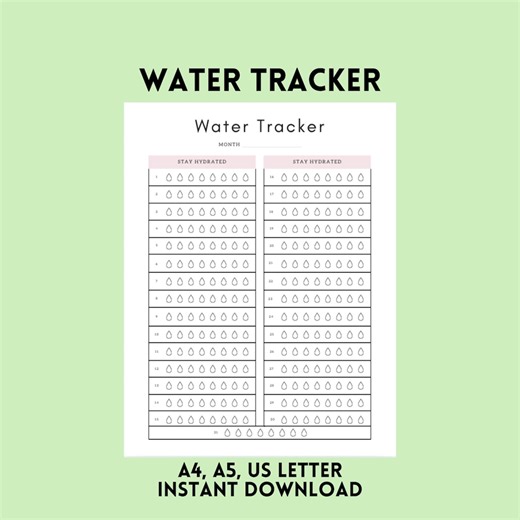 Water Tracker Printable PDF | Monthly Daily Hydration Log | A4, A5 & US Letter | Wellness Planner Insert | Instant Download - Etsy UK