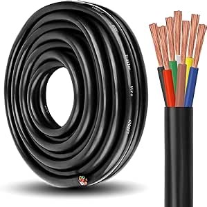 7 Way Trailer Wire - 14/7 Heavy Duty 10FT 100% Pure Copper 7 Wire Trailer Cable 14 Gauge 7 Conductor Wiring Extension Cable Insulated for RV & Auto