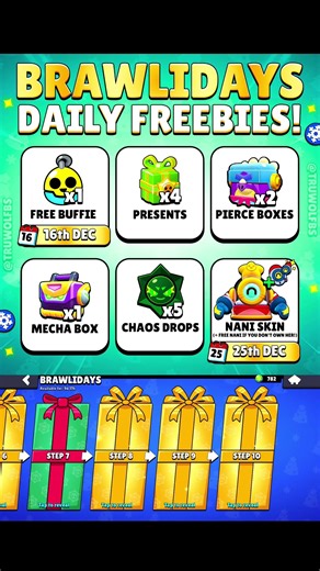 All Brawliday daily freebies coming! Graphic by Truwolf
