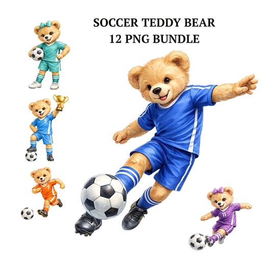 Soccer Teddy Bear Clipart Bundle, Watercolor Sports Bears (digital Download) - Etsy