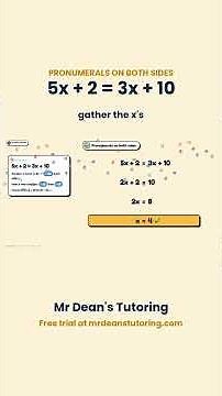 Solving Equations with Pronumerals on Both Sides Short
