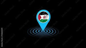 Western Sahara flag icon gps location tracking animation in black background