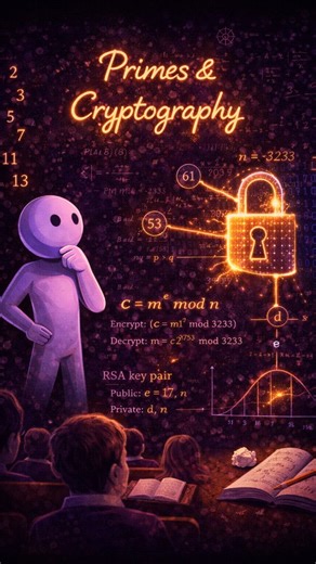 Pi Mathematica | Math Simplified on Instagram: "Prime numbers are the silent guardians of the digital world. A prime number is simple by definition — it’s divisible only by 1 and itself. But when primes grow large, they become incredibly powerful. Modern cryptography is built on a key mathematical fact: 👉 Multiplying two large prime numbers is easy. 👉 Breaking their product back into the original primes is extremely hard. This imbalance creates what’s called computational security. When you lo