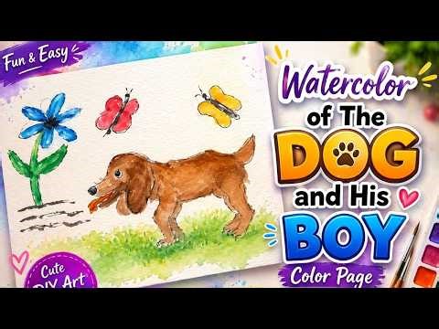 Cute Dog Watercolor 🐶🎨 | Easy Coloring Page Painting
