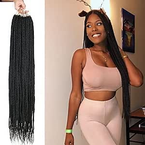 7 Packs Crochet Box Braids Pre Looped Box Braid Goddess Box Braids Crochet Hair Extensions Straight Crochet Hair For Women Crotchet Braid Hair Bundle (32 Inch（Pack of 7）, 1B#)