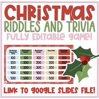 Christmas Trivia & Riddles Jeopardy Editable Party Game Template | Google Slides