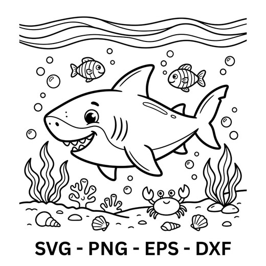 Cute Shark Svg, Underwater Shark Scene Svg, Cute Ocean Animals Clipart for Kids, Baby Shark Coloring File - Etsy