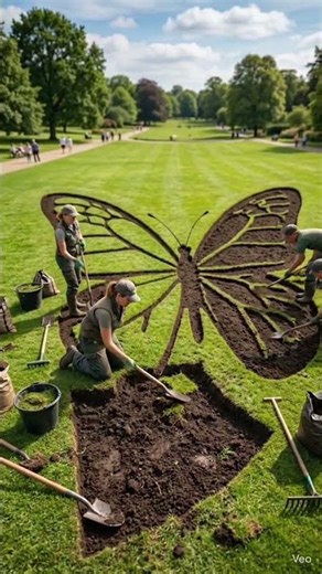 “Planting vibrant colorful flowers in butterfly wing patterns,