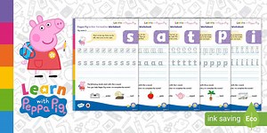Peppa Pig: Letter Formation Worksheets s, a, t, p, i, n, m, d [Ages 3-5]