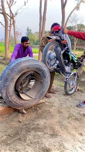 Starting a Diesel Engine with a Motorcycle Using a Giant Tire
