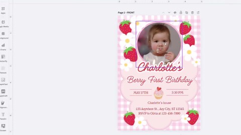 Berry First Birthday Invitation Template, Editable Photo 1st Birthday Party Invitations, Printable Strawberry Birthday Invites. - Etsy
