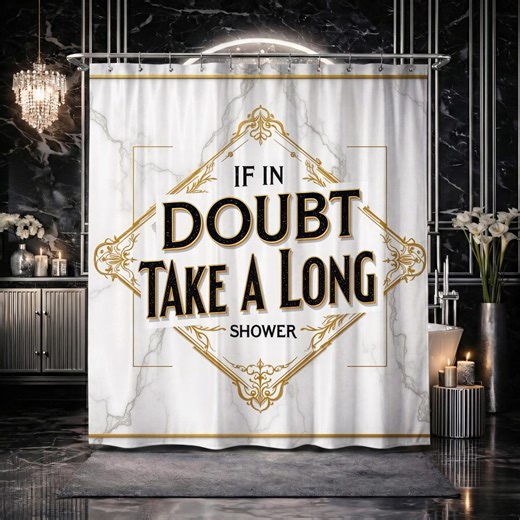 Funny Shower Curtain Art Deco Typography Quote White Gold Marble Minimalist Bathroom - Etsy