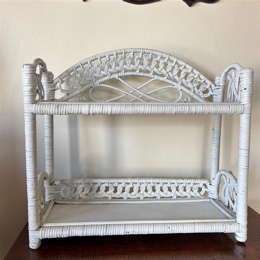 Vintage White Wicker Shelf | Two Tier Cottagecore Decor - Etsy