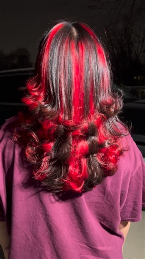 Alyssa Velasquez on Instagram: "Red chunky highlights with raccoon tail! Book with me!!! 💕🫶🏻"