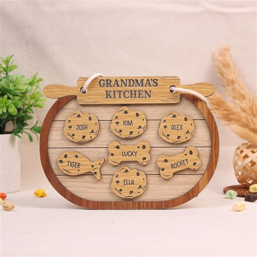 Personalized Cookie Names Kitchen Hanging Sign, Custom Grandma Name Gift, Kitchen Sign with Names, Mom Grandma Mothers Day Gift