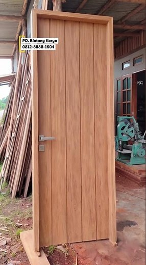 Full Solid MERBAU Wood Door with Vertical Groove Design