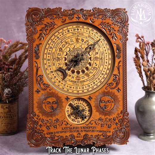 The Lunarium III Moon Phase Clock: Victorian Style Lunar Calendar & Desktop Timepiece by Lunartum - Etsy UK