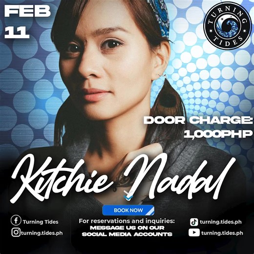 This Feb 11, Kitchie Nadal takes the stage to bring you her greatest hits live — from timeless anthems like "Wag na Wag Mong Sasabihin" , "Same Ground" to heartfelt songs that will stir your soul. 🎤✨ MESSAGE US NOW to reserve your slot! 📍 Venue: Turning Tides Marikina 🕗 February 11, 2025 🔥 Don’t miss this unforgettable night of music and nostalgia. Grab your tickets now! #KitchieNadalLive #livemusic | Turning Tides