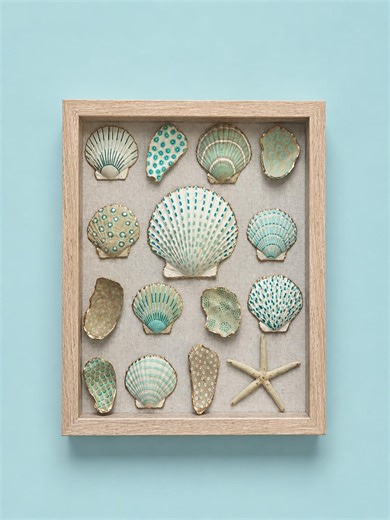 Original - Painted Shells on Framed Canvas Shadow Box 11 X 14 - Etsy