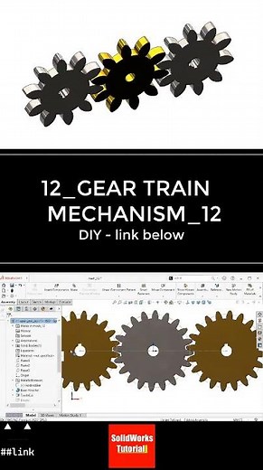 12- MECHANISM 12 GEAR TRAIN #3d #solidworks #tutorial #cad #drawing #mechanical #mechanism