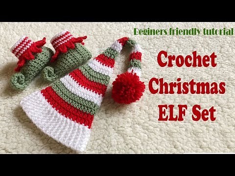 How to crochet baby booties/Crochet baby's elf slippers/Crochet Christmas elf set