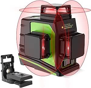 Huepar 3D Self-Leveling Laser Level 3x360 Red Cross Line 100Ft Three-Plane Leveling and Alignment Laser Level Tool -Two 360° Vertical and One 360° Horizontal Line -Magnetic Pivoting Base GF360R