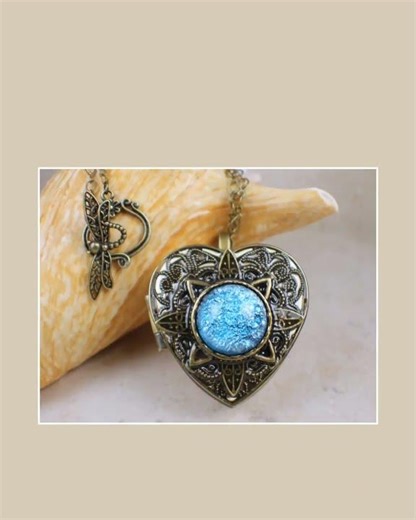 Aqua Glass Opal Music Box Locket