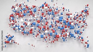 United States of America | 3D Fall down of little bricks - Flag Colors