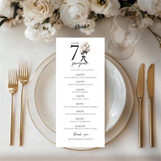 Balloon 70th Bows Dinner Party Downloadable Event Program,coquette Bow-themed Editable Birthday Program Template,70thbirthday B41 - Etsy