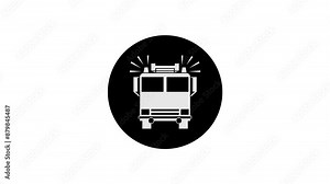 Fire engine icon black color simple shape circle animation white background