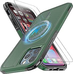 for iPhone 12 Pro Max Case, [Compatible with MagSafe][10 Ft Anti fall test][2 TPE Screen Protectors] Shockproof Military-Grade Protection Heavy Duty Full-Body Case For iPhone 12 Pro Max 6.7"-Green