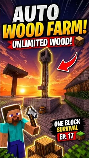 AUTO WOOD FARM 😱 | Unlimited Wood in One Block Minecraft! #shorts