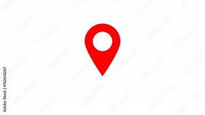 Red location pin, direction, icon animation 4k motion graphics.