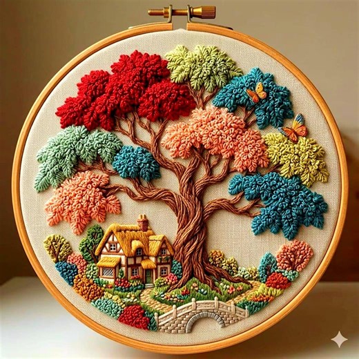 Cottage House Embroidery Pattern, Tree of Life Hoop Art, Digital Download PDF - Etsy