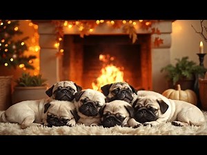 Adorable Sleeping Pugs by the Fireplace 🐾 Cozy & Relaxing Ambiance for Pet Lovers
