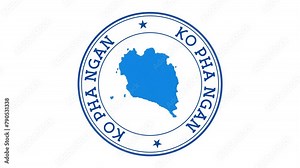 Ko Pha Ngan intro. Badge with the circular name and map of island. Ko Pha Ngan round logo animation.