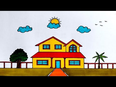 Amazing Scenery House Drawing | Very Beautiful House Drawing | House Drawing Tutorial