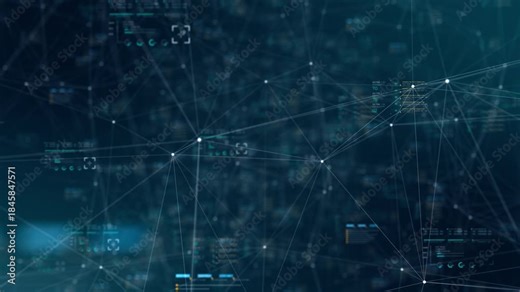 Motion graphic of fast moving digital links and glowing data streams that create a seamless loop representing high speed network connectivity and modern data transfer.