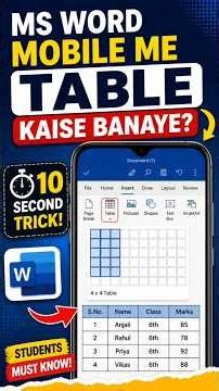 MS Word Me Table Kaise Banaye | Word Mobile Table Trick #msword #mobile