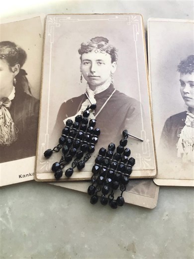 Victorian Black Mourning Jewelry Earrings, Rows of Black Glass With Dangles, Stud Closure, - Etsy