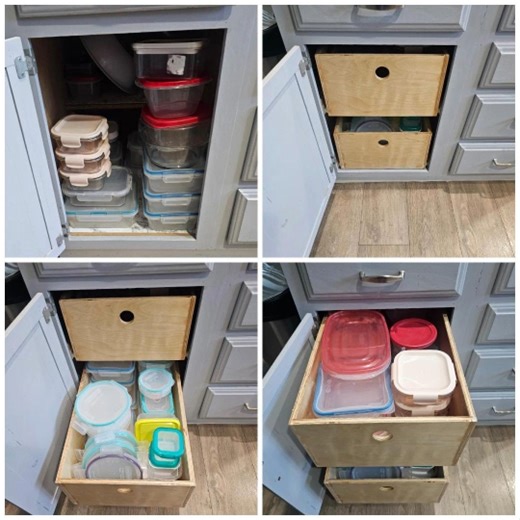 REB Wooworks on Instagram: "Pull out drawer boxes built from scrap plywood and drawer guides from an old dresser. #kitchendrawerorganization #kitchenpullouts #drawerpullouts #kitchendrawer #drawerbox"