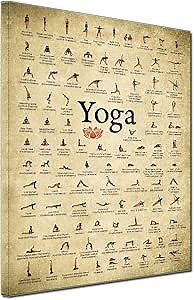 Large Vintage Yoga Position Fitness Workout Lotus Artwork Gym Wall Art 100 Poses Gym for Living Room Bedroom Decor Poster Print Framed 20x28inch