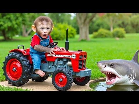 Monkey BoBo Driving Fast Tractor to Escape the Giant Shark - BoBo Monkey Life