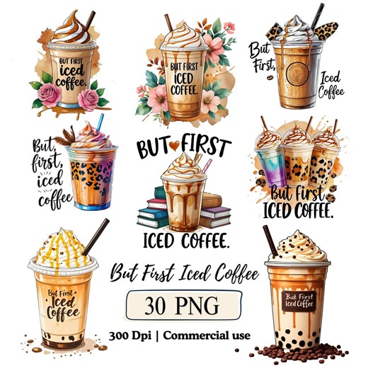 Iced Coffee PNG Boho Coffee Clipart Bundle, Coffee Lover Floral Coffee Cup Leopard Print Illustrations, Brew Coffee Beans Latte Art Graphics - Etsy