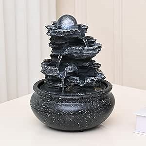 Tabletop Fountain Indoor Waterfall Meditation Fountain,Desktop Water Feature with LED Light for Home Office Bedroom Relaxation (26006)