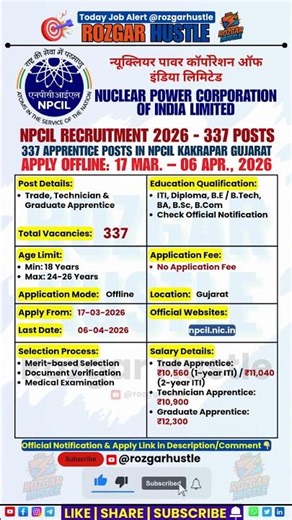 NPCIL Recruitment 2026 | 337 Posts | Apply Offline